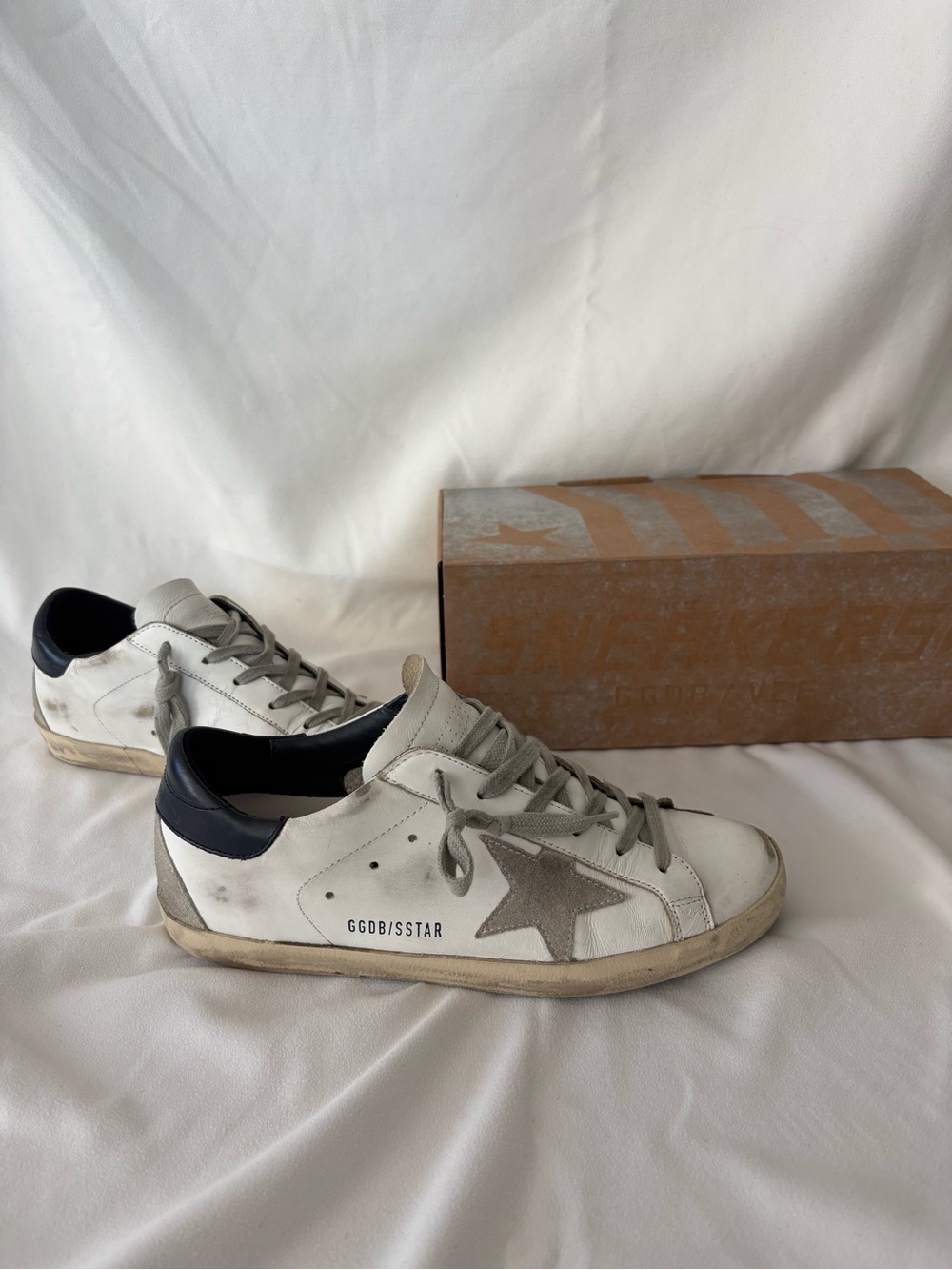 Golden Goose White Leather Superstar Sneakers with Gray Star